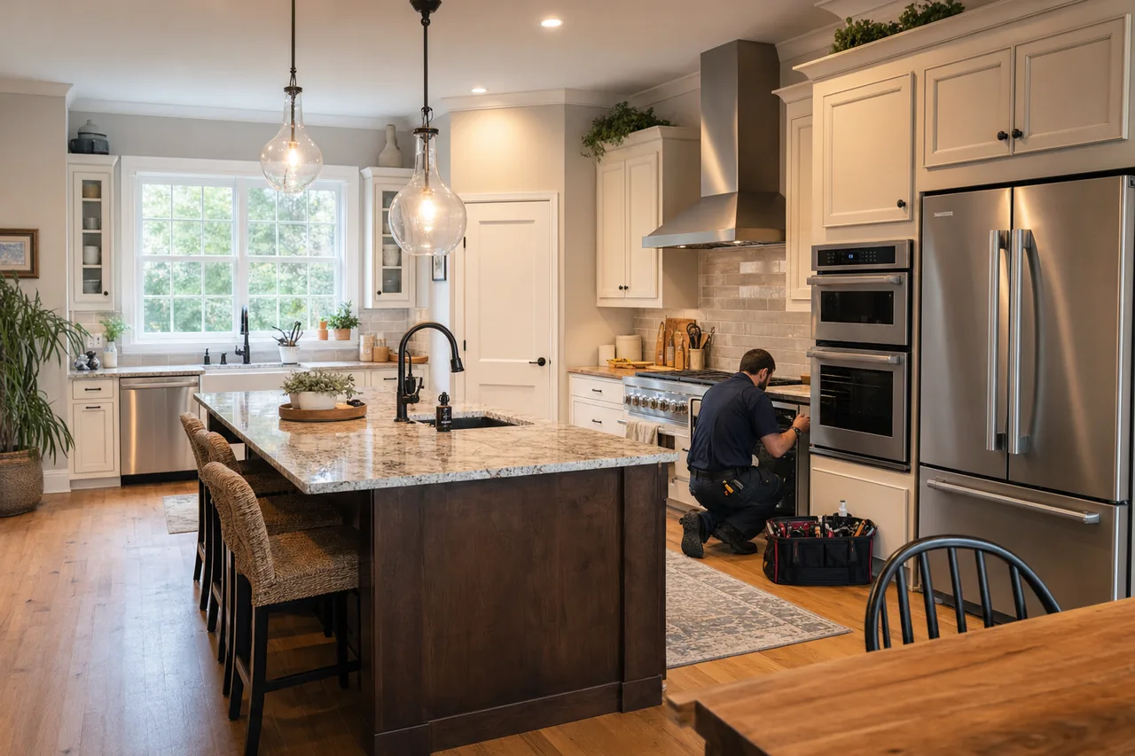 A luxury kitchen with built-in stainless appliances in a Harrison kitchen