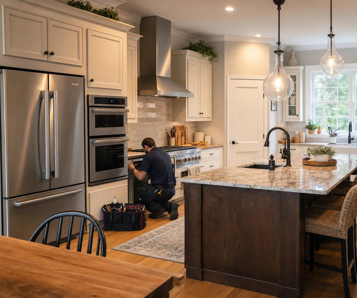 A luxury kitchen with built-in stainless appliances up close