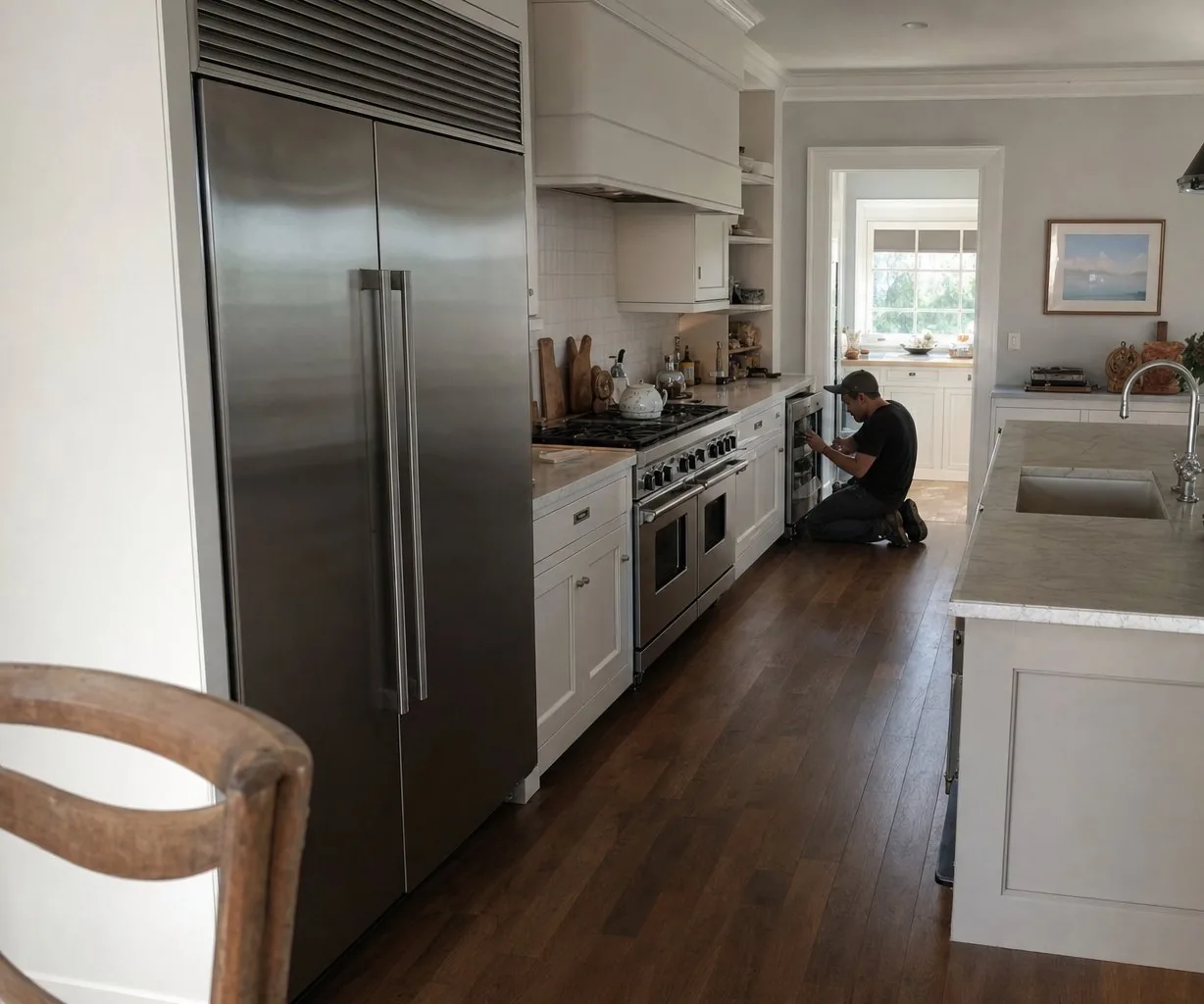 A luxury Harrison kitchen with built-in Sub-Zero and Wolf appliances mid-repair